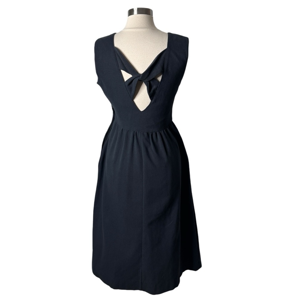 Vintage Lanz Originals Dark Navy Blue Sleeveless Twist‎ Back Midi Dress VTG 10